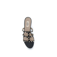 Black Calf Leather Bos Taurus Flat Sandals