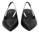 Black Leather Slingbacks Heels Pumps Shoes