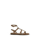 Beige Calf Leather Bos Taurus Flat Sandals