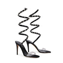 Black Lamb Leather Stiletto Heel Sandals