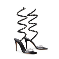 Black Lamb Leather Stiletto Heel Sandals