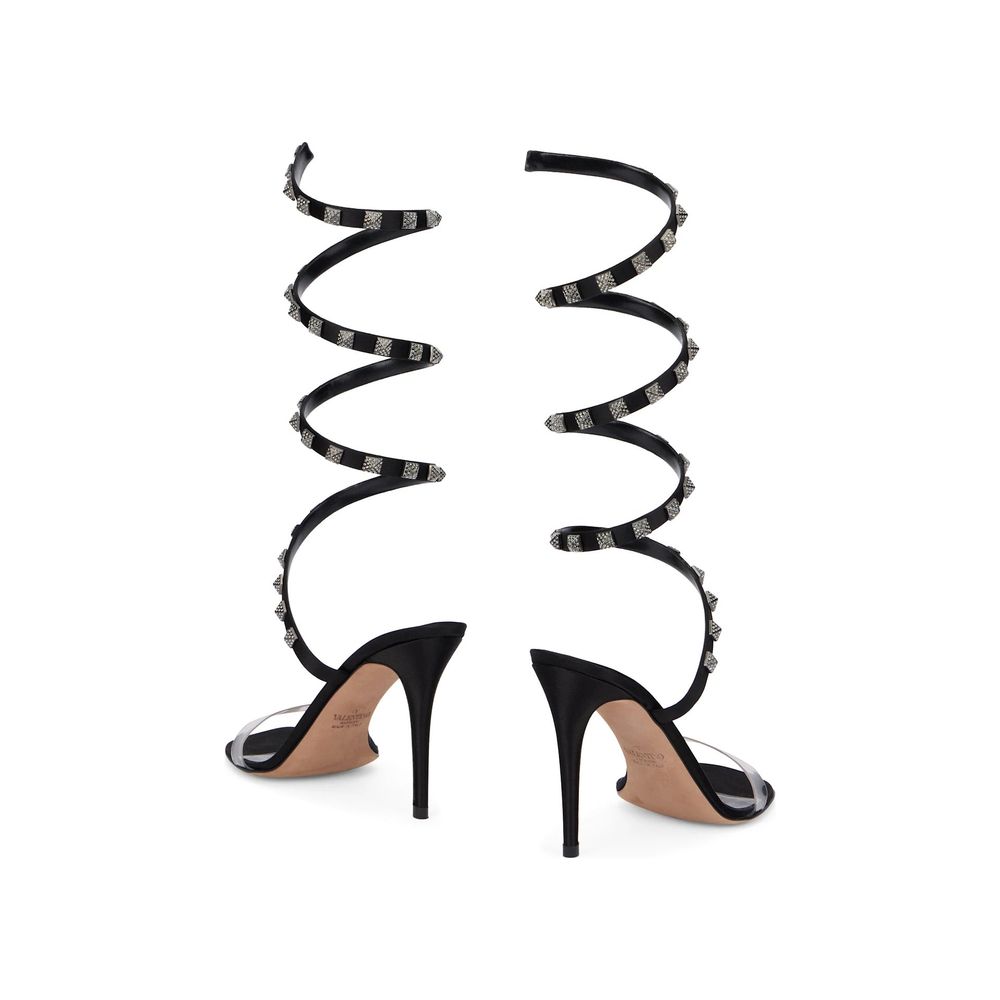 Black Lamb Leather Stiletto Heel Sandals