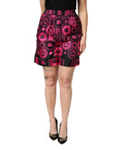Black Fuchsia Silk Logo Elastic Waist Shorts