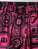 Black Fuchsia Silk Logo Elastic Waist Shorts