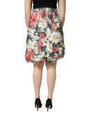 Multicolor Floral Textured Faux Fur Pencil Skirt