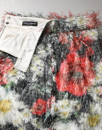 Multicolor Floral Textured Faux Fur Pencil Skirt