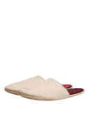 Beige Shetland Wool Red Quilted Slippers Shoes