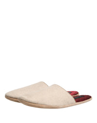 Beige Shetland Wool Red Quilted Slippers Shoes