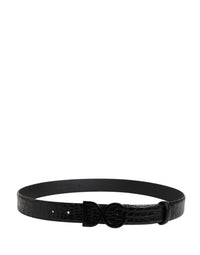 Men Black Exotic Leather Logo Buckle Belt