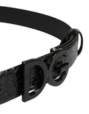 Men Black Exotic Leather Logo Buckle Belt