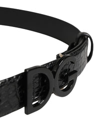 Men Black Exotic Leather Logo Buckle Belt