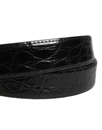 Men Black Exotic Leather Logo Buckle Belt