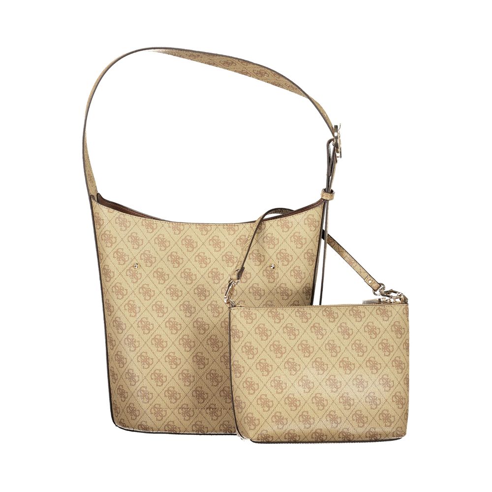 Beige Polyurethane Women Handbag