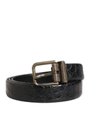 Men Black Exotic Leather Metal Buckle Belt