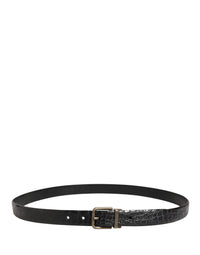 Men Black Exotic Leather Metal Buckle Belt
