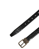 Men Black Exotic Leather Metal Buckle Belt