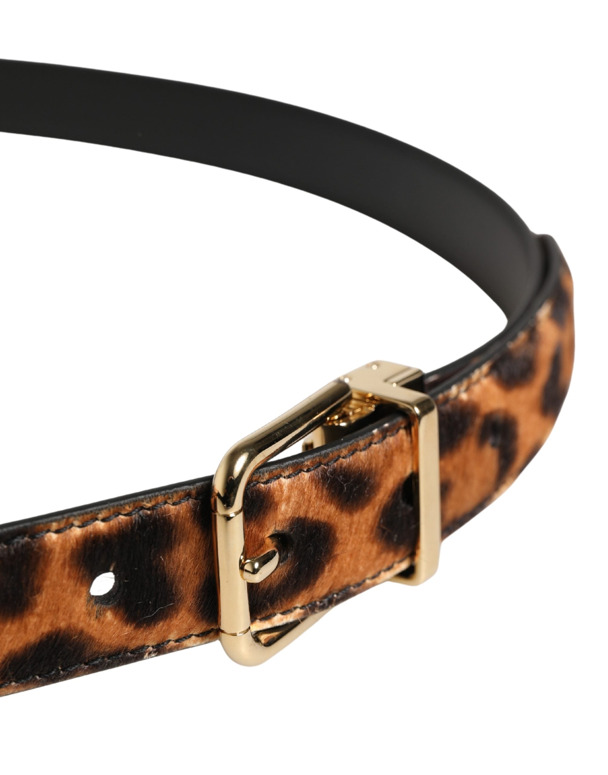 Brown Calf Fur Leopard Metal Buckle Belt