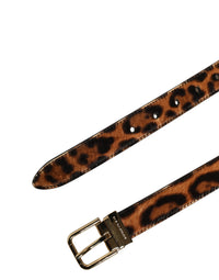 Brown Calf Fur Leopard Metal Buckle Belt