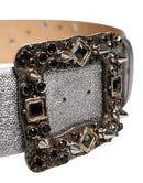 Silver Leather Crystal Metal Buckle Belt