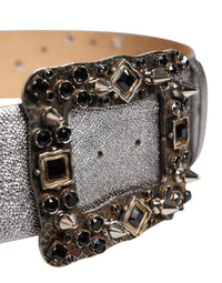Silver Leather Crystal Metal Buckle Belt