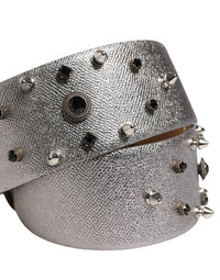 Silver Leather Crystal Metal Buckle Belt