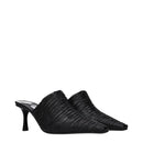 Black Leather Mid Heel Pumps