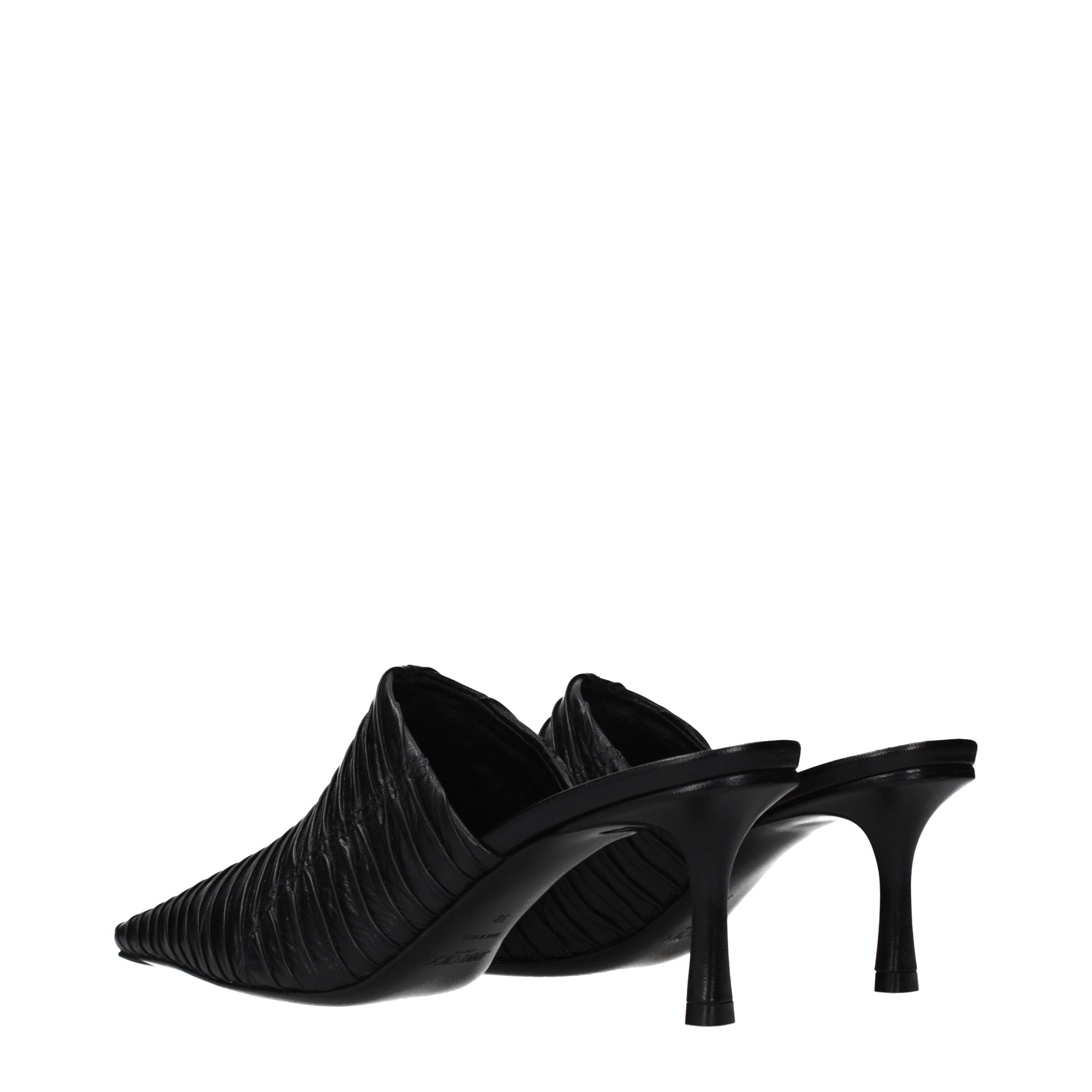 Black Leather Mid Heel Pumps