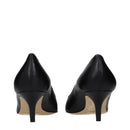 Black Leather Mid Heel Pumps