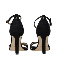 Black Leather Stiletto Heel Sandals