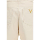 Beige Cotton Casual Pants