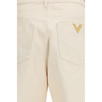 Beige Cotton Casual Pants