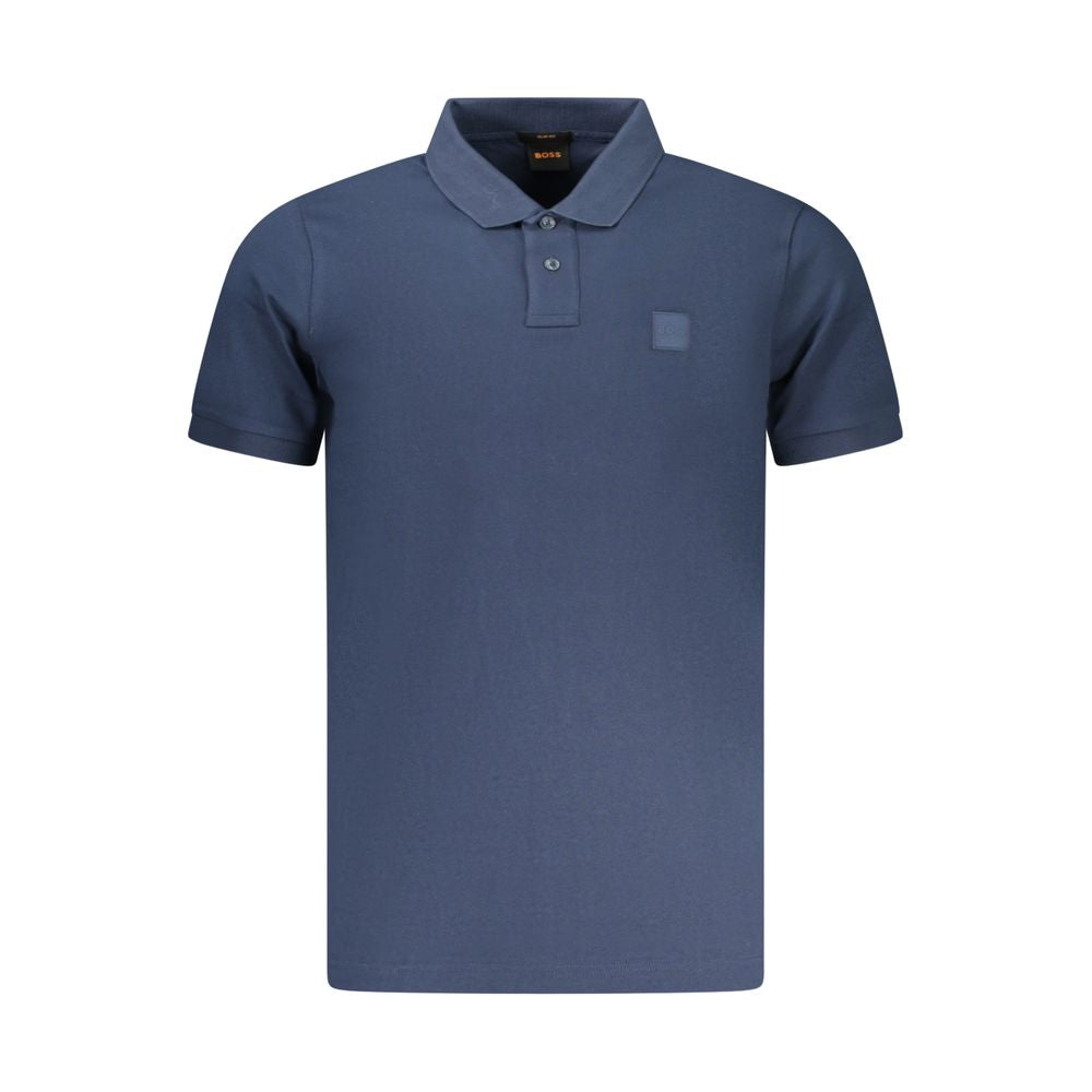 Blue Cotton Men Polo Shirt