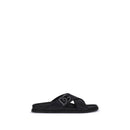 Black Calf Leather Bos Taurus Flat Sandals