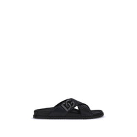 Black Calf Leather Bos Taurus Flat Sandals