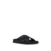 Black Calf Leather Bos Taurus Flat Sandals
