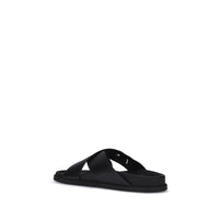 Black Calf Leather Bos Taurus Flat Sandals