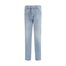 Blue Cotton Straight-Leg Jeans