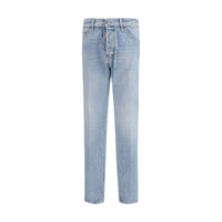 Blue Cotton Straight-Leg Jeans
