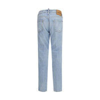 Blue Cotton Straight-Leg Jeans