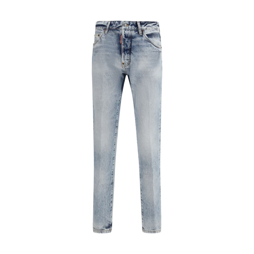 Blue Cotton Straight-Leg Jeans