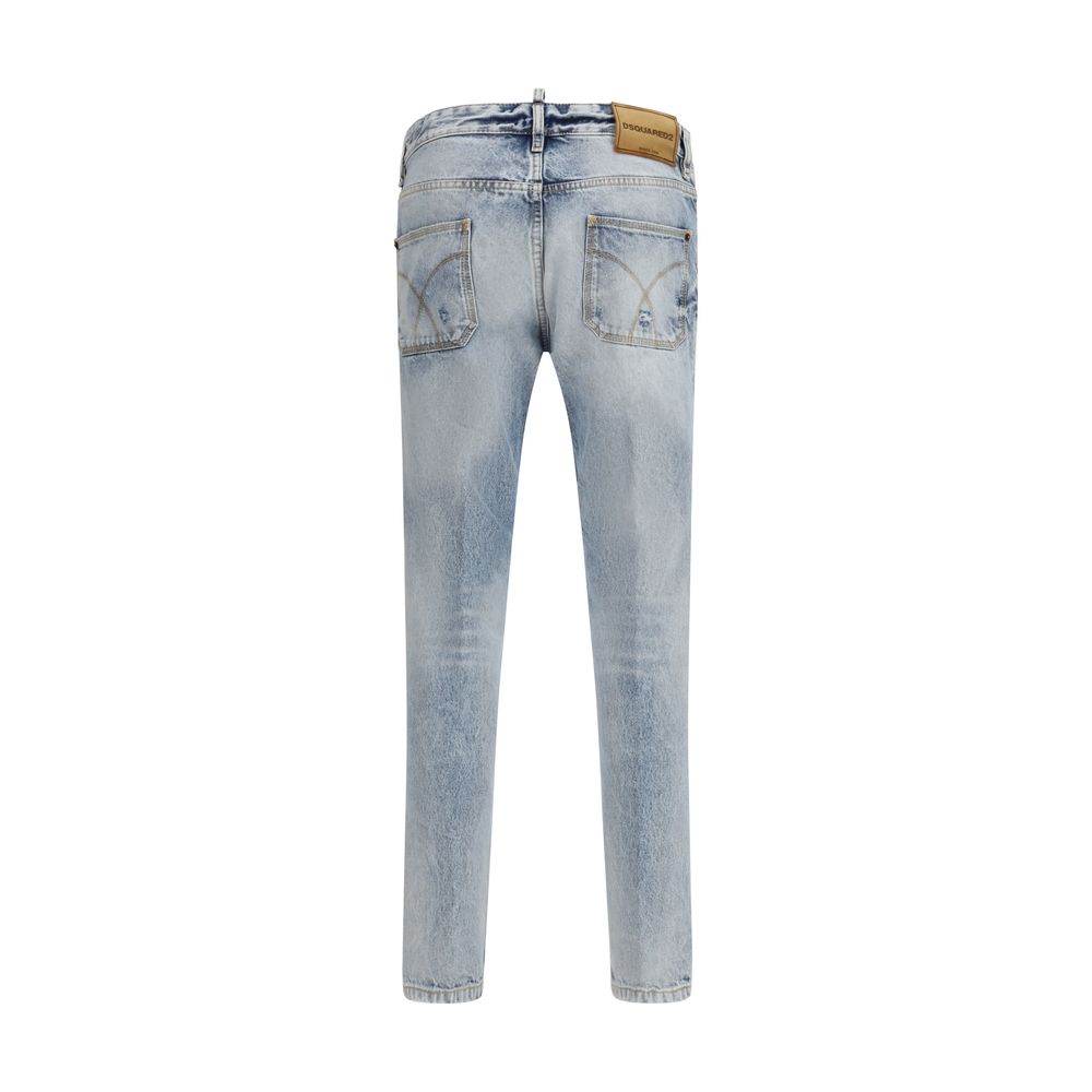 Blue Cotton Straight-Leg Jeans