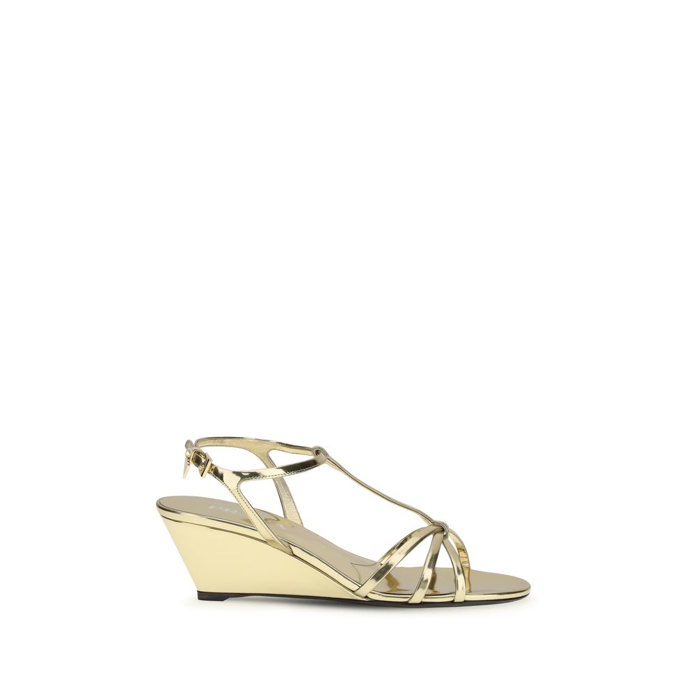 Gold Calf Leather Bos Taurus Wedge Sandals