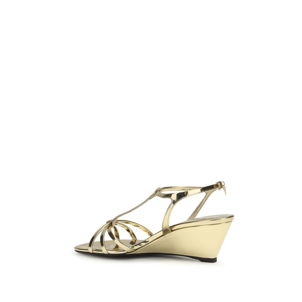Gold Calf Leather Bos Taurus Wedge Sandals