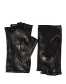 Women Black Embellished Wrist Length Mitten Gloves