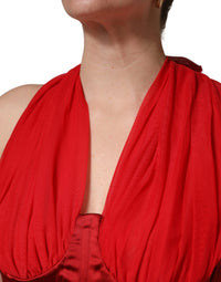 Red Halter Corset Sleeveless Sheath  Dress
