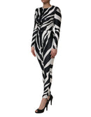 Black White Polyester Zebra Pattern Jumpsuit