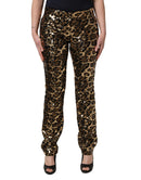 Gold Leopard Sequined Straight Trouser Pants