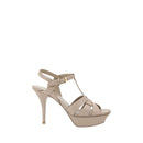 Beige Calf Leather Bos Taurus Stiletto Heel Sandals