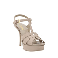 Beige Calf Leather Bos Taurus Stiletto Heel Sandals
