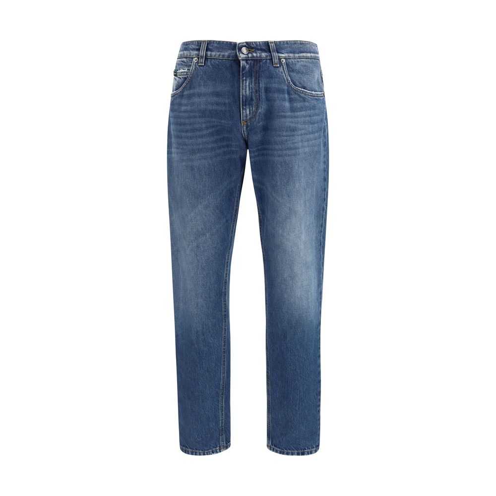 Blue Cotton Straight-Leg Jeans
